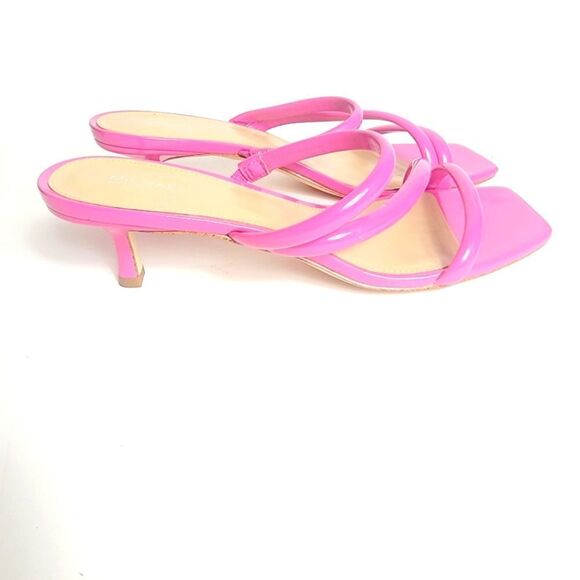 Michael Kors Celia Kitten Strappy Square Toe Slide Pink Patent Bombe Size 8.5 - Picture 4 of 9